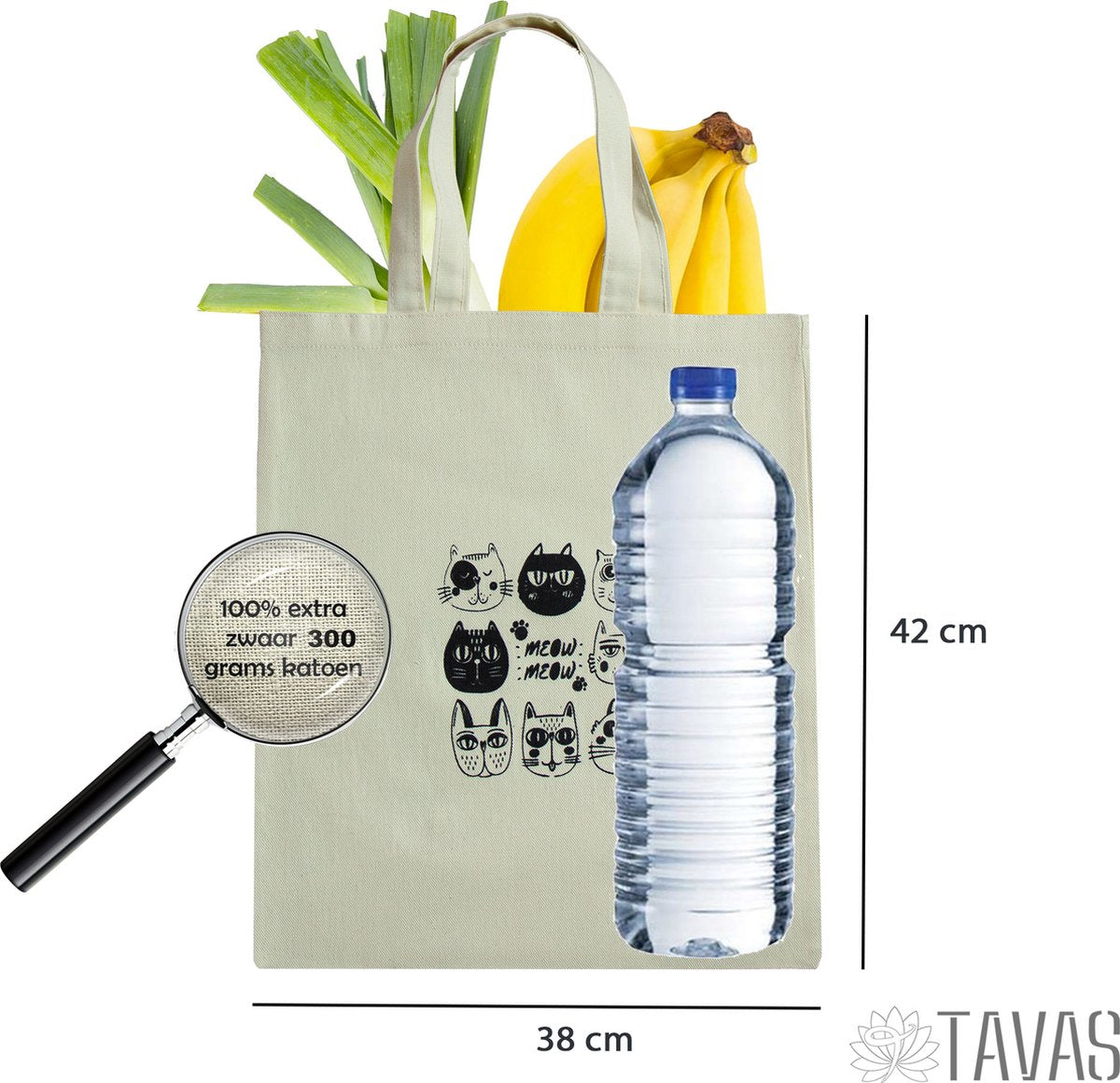 Meow Canvas Tasje Naturel