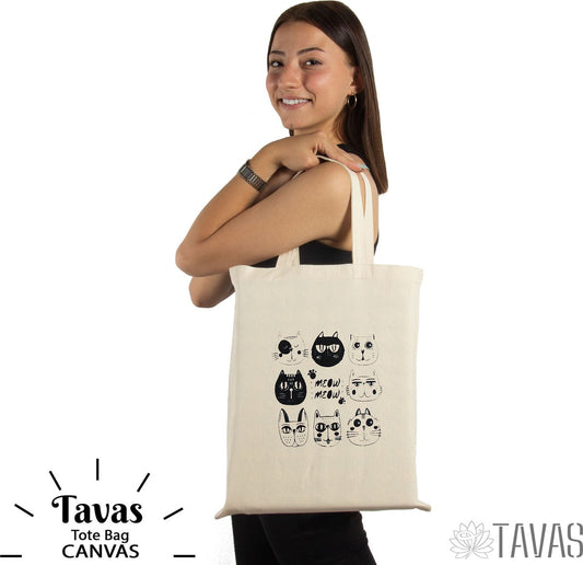 Meow Canvas Tasje Naturel
